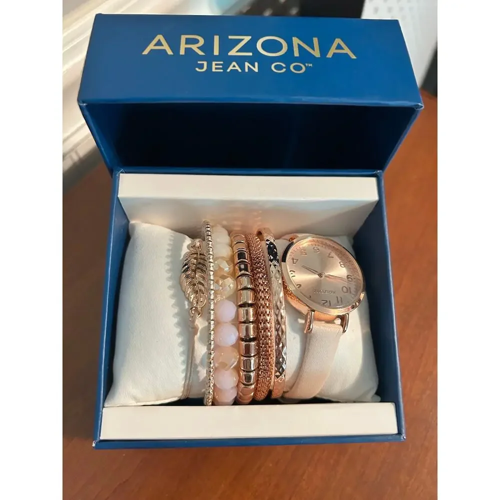 Arizona Jean Co Pink Watch & Stacking Bracelet Set New Battery Gift Box